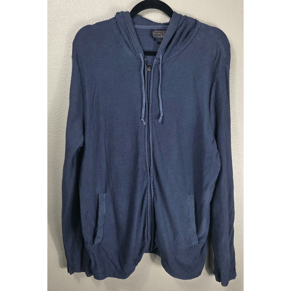 Pendleton Blue Hooded Zip Cardigan Sweater Men's‎ Large Made in Peru